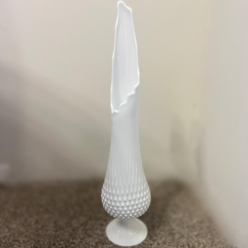 Vintage Hobnail Milk Glass Footed Swung Glass by Fenton 20" C. 1950's
